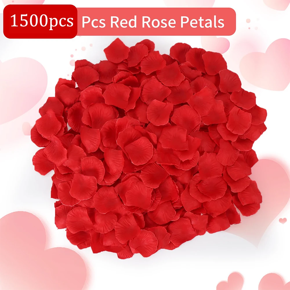 1500 Stück rote Rosenblätter für Hochzeit, romantische Nacht, Party, Valentinstag, Dekoration, Jahrestag, Schlafzimmer, Dekoration, künstliche Rosenblätter