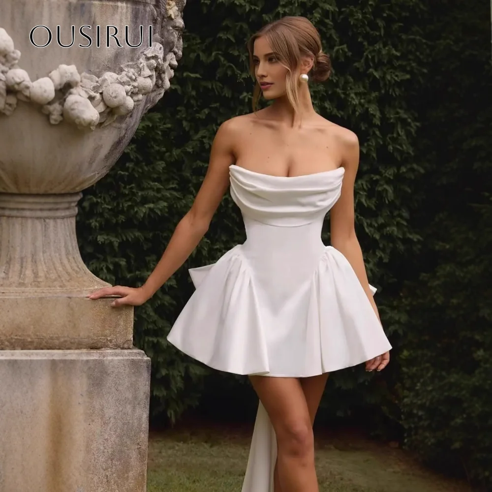 

Короткое атласное коктейльное платье А-силуэта без бретелек, без рукавов, для вечеринок, на заказ, элегантные праздничные платья