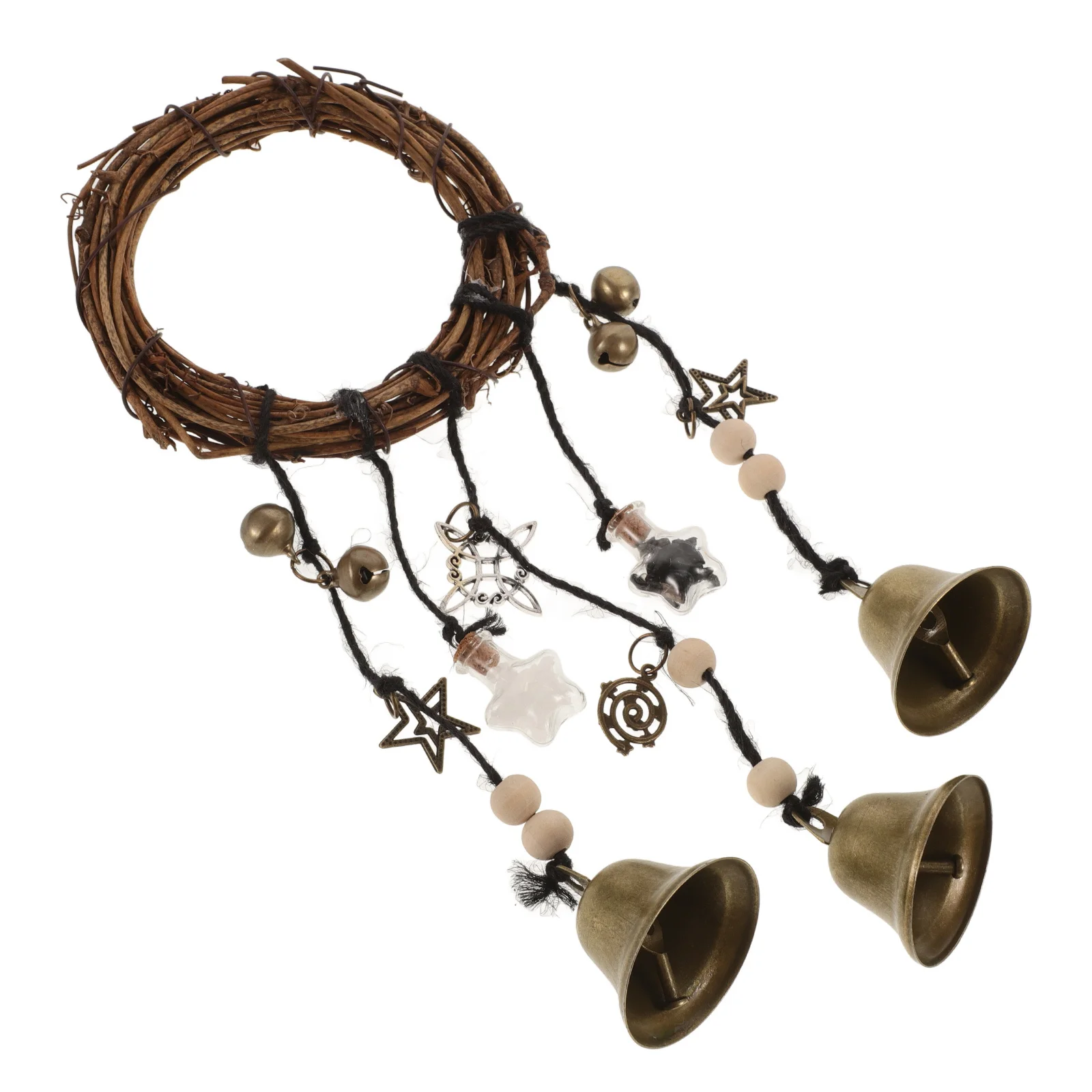 

Unique Rattan Wood Iron Vintage Wind Chime Hanging Bell Ornament Protective Home Garden Car Decorative Pendant