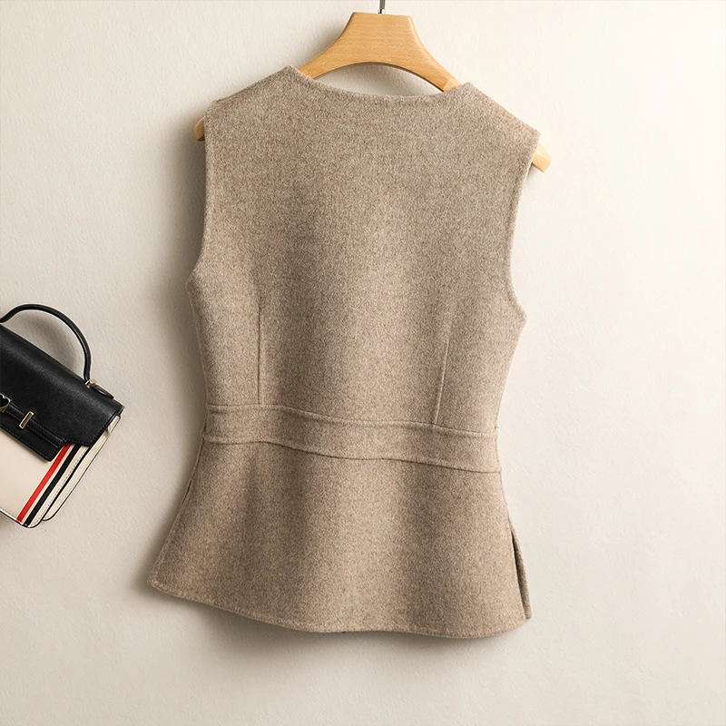 Double Sided Wool Vest Women's Short Coat New Slim Double Sided Cloth Vest Woollen Vest