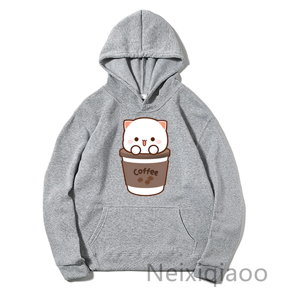 Plus Size Kawaii Peach and Goma Hoodie Women Men Harajuku Cute Cat Hoodies Autumn Winter Funny Coffee Graphic Hooded Sweatshirt