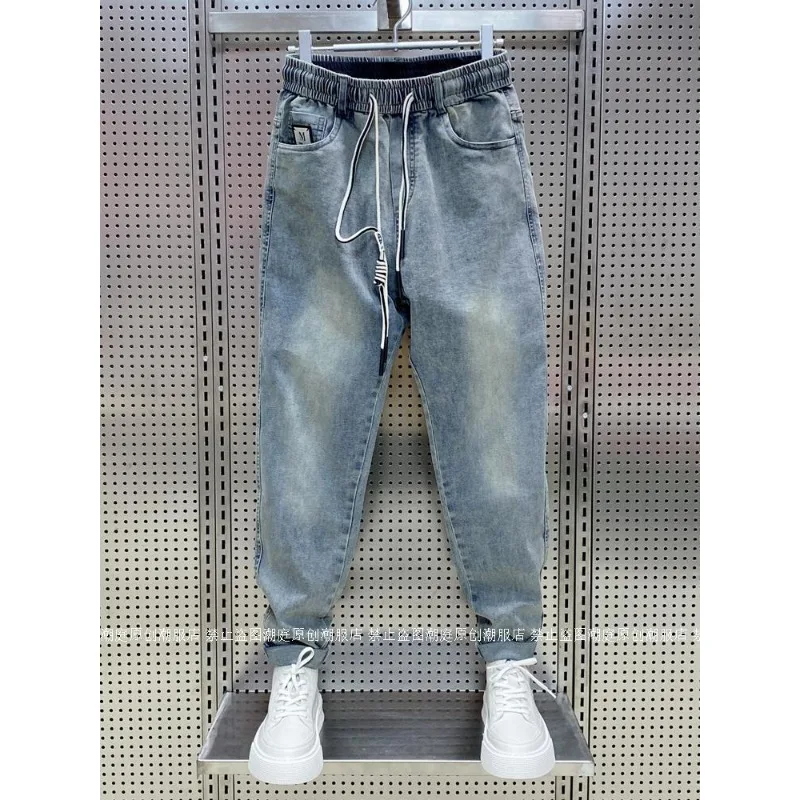 

Spring Autumn New Kpop Loose Casual Men's Jeans Pants High-end Brand Loose Straight Pants Elastic Harlan Casual Trendy Dad Jeans