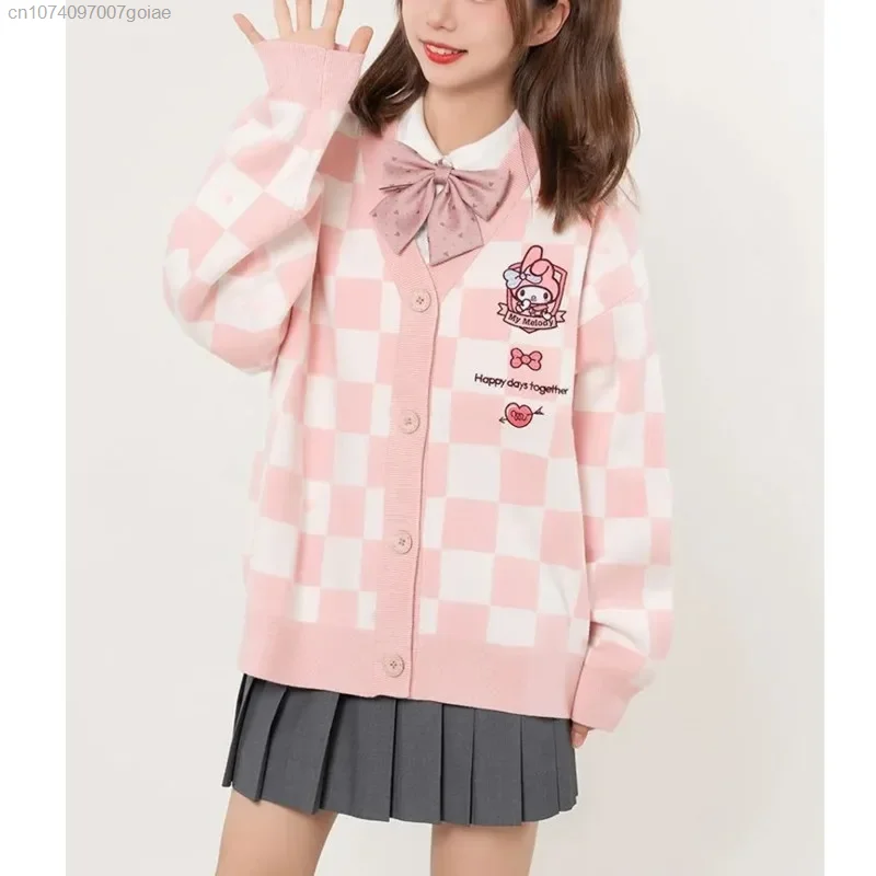 Sanrio Y2k Cinnamoroll Kawaii Cardigan Women Kuromi Melody Korean Fashion Sweater Female Preppy Style Long Knit Top Clothes