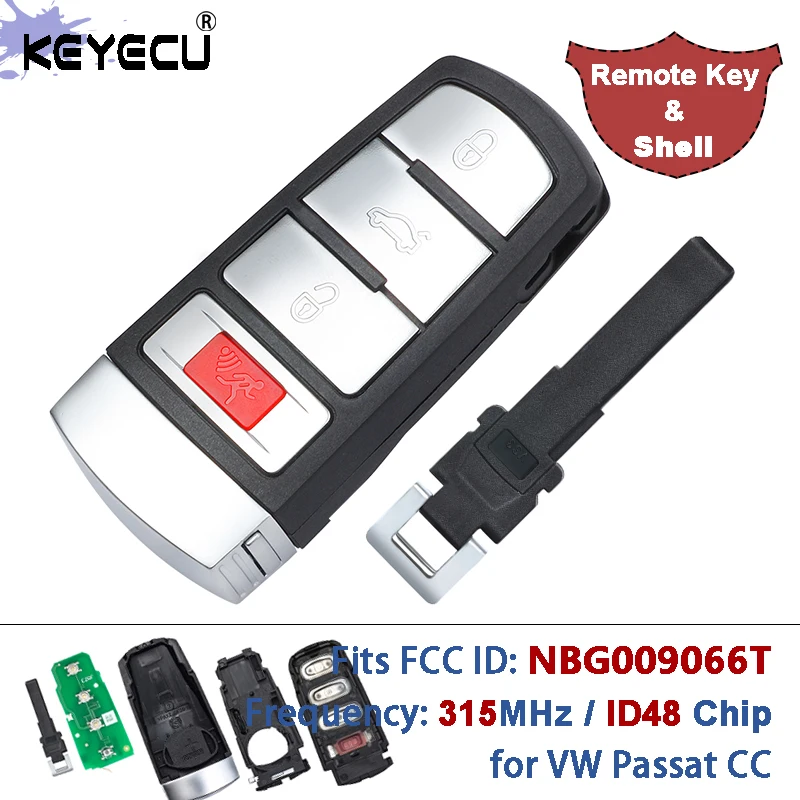 

KEYECU 315 МГц ID48 чип FCC: NBG009066T HLO 3C0 959 752 3 + 1 4 кнопки интеллектуального дистанционного управления для VW Passat CC 2006-2015