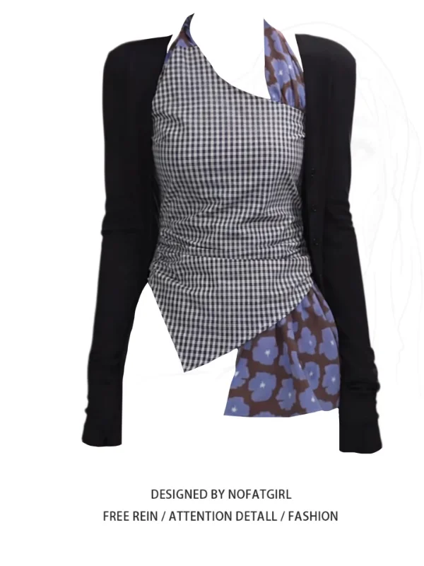 

Летний кардиган больших размеров в корейском стиле с асимметричным вырезом на плече, цветными блоками и открытыми плечами, красивый комплект для повседневной носки и поездок на работу