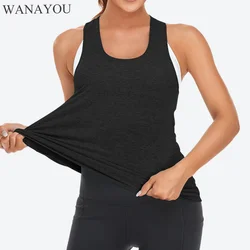 WANAYOU Damen ärmelloses Racerback-Workout-Yoga-Tanktop, Lauftraining, Yoga-Shirts, sportliches Fitnessstudio, Fitness, Sportweste