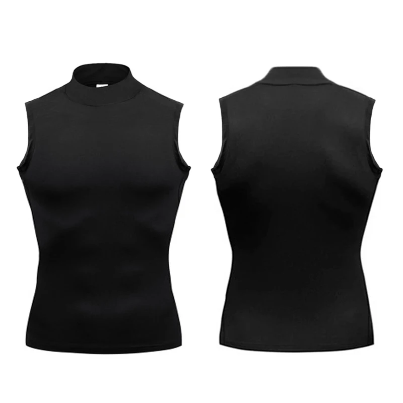 Compression Shirt Men Gym Tank Top Muscle Fitness Clothing Turtleneck Sport Sleeveless T Shirt Elastic Bodybuilding Running Vest image 2