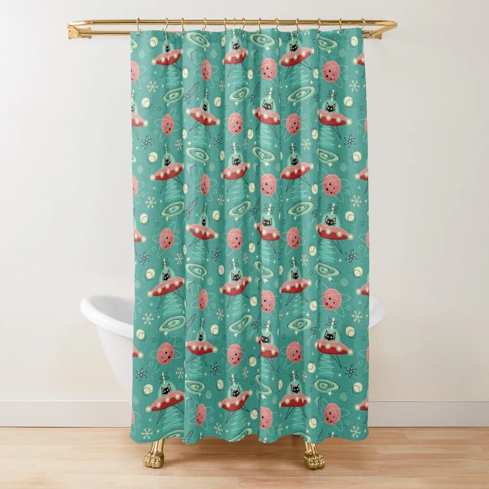 

My Kitty Drives a UFO / Atomic Space Cat studioxtine Shower Curtain For Bathrooms With Beautiful Designs Funny Shower Curtain