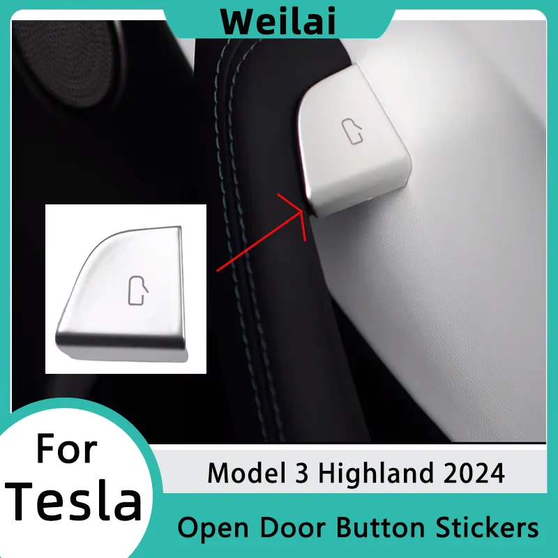 Open Door Button Stickers for Tesla Model 3 Highland 2024 Handle Button Trim Reminder Interior Protector Decals Car Accessories