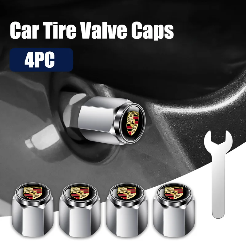 4pc/Set Metal Car Wheel Tire Valve Air Stem Cap For Porsche Panamera Macan Boxster Cayman Cayenne 911 718 Decoration Accessories