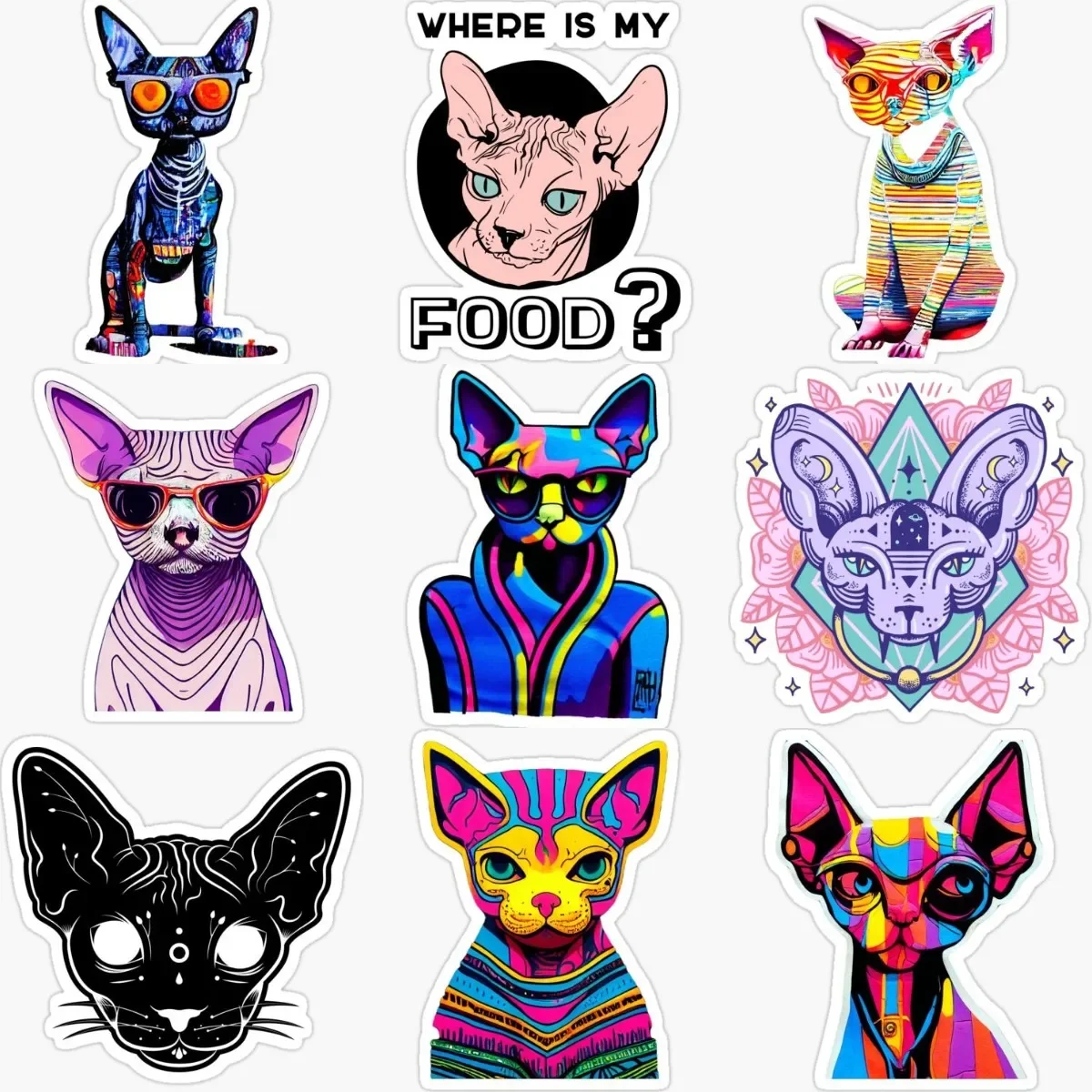 

Creative Color Sphynx Cat Personalized PVC Stickers Accessories for Decorate Car Bicycle Fridge Wall Room Camper Bumper Window