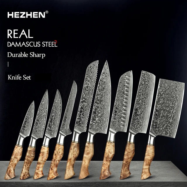 HEZHEN Zestaw noży kuchennych 1-7PC Noże ze stali damasceńskiej Nóż szefa kuchni Akcesoria kuchenne Profesjonalne noże szefa kuchni Narzędzia kuchenne
