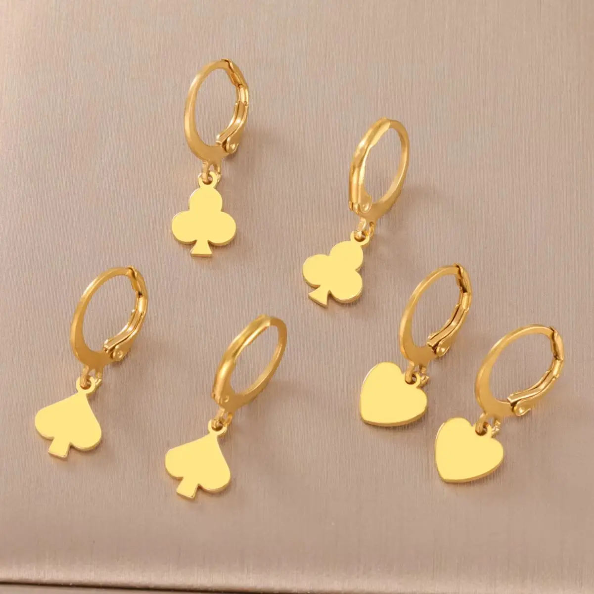 Cazador Stainless Steel Poker Card Spade Heart Club Drop Earrings Gold Color Jewelry Earrings for Women 2026 Trend Birthday Gift