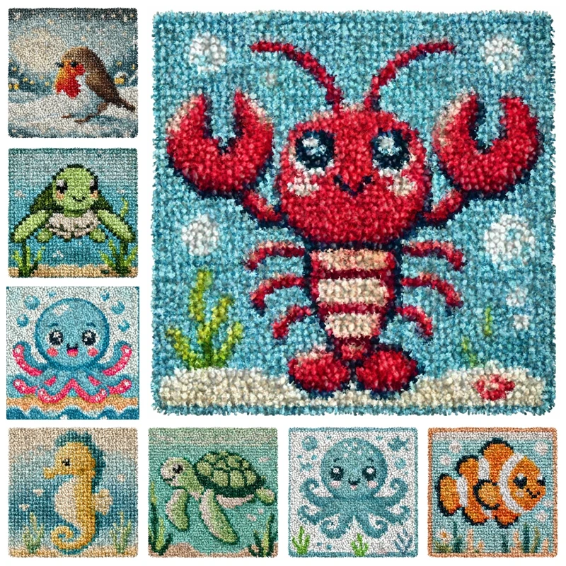 Kit alfombra gancho pestillo animales marinos – Artesanal infantil - imagen 5