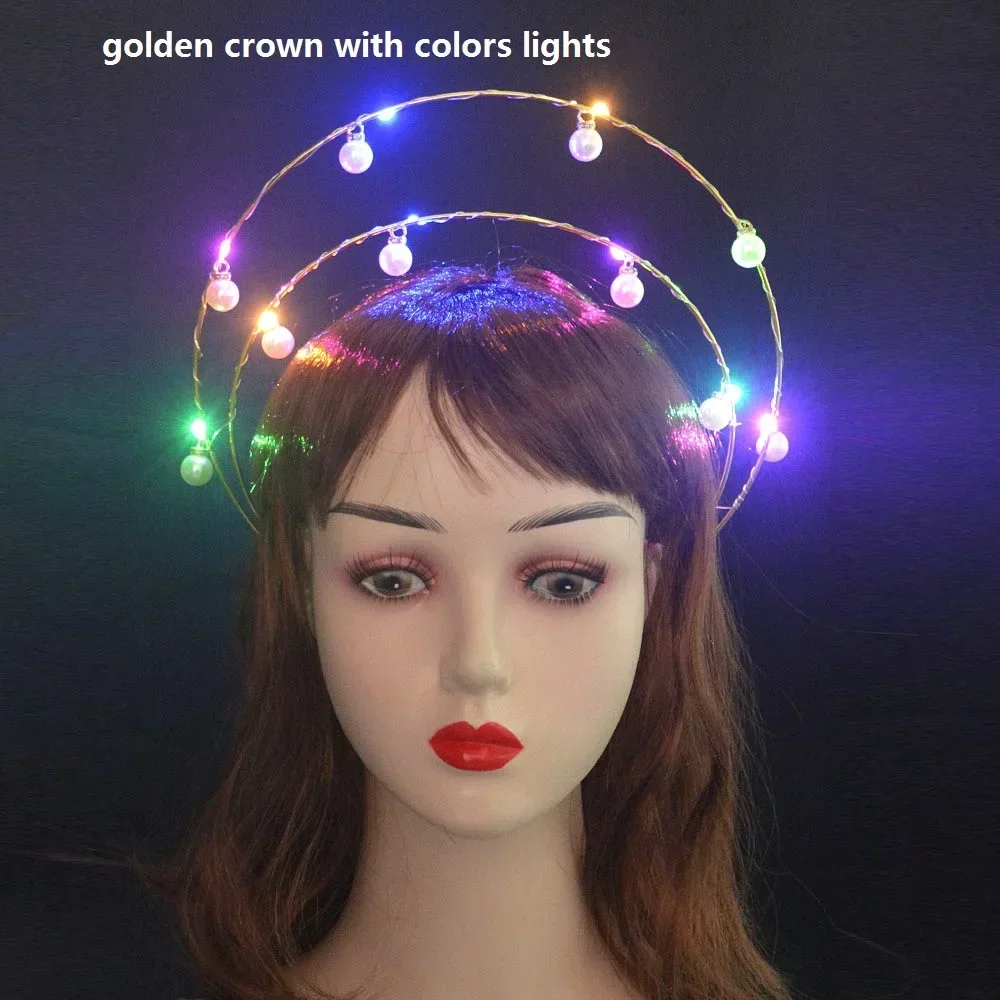 Women Girls Lights Glow LED Goddess Hair Band Halo Crown Sunburst Headband Costume Party Cosplay Headpiece Wedding Festival