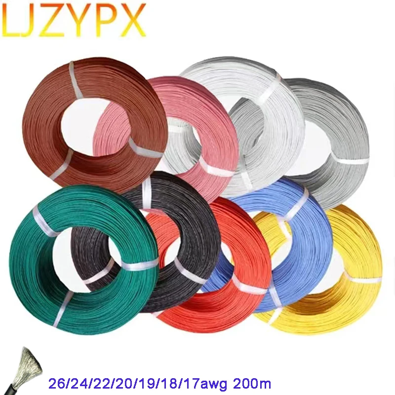 200M/Roll Silicone Electric Wire Cable Tinned Copper 26/24/22/20/19/18/17 Awg Power Extension Line Heating Soft Battery Wires