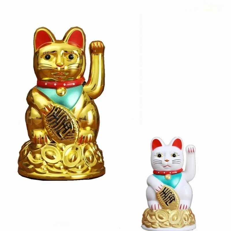 10pcs Lucky Fortune Cat Waving Arm Gold Maneki Neko Figurine Wealth Health Welcoming Ornament Home Restaurant Decor