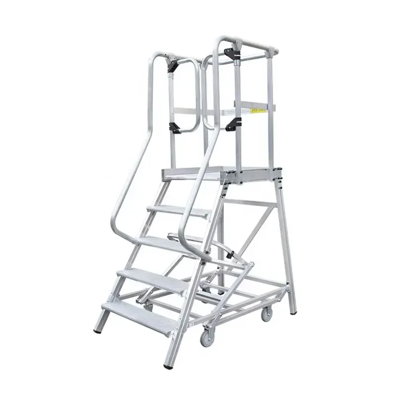 Picture 7: 3 Steps Mobile Safety Stair Work Platform Aluminum Ladder Platform With Retractable Caster System
