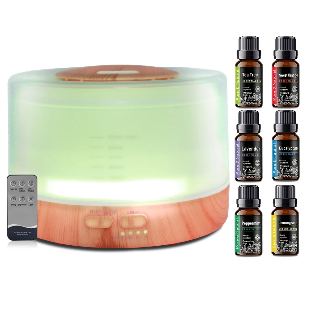 

Aromatherapy Gift Set 500ml Essential Oil Diffuser with 6 Relaxing Oils, 7 Soothing Mood Lights, Auto Shut-Off & Ultra-Quiet Mi