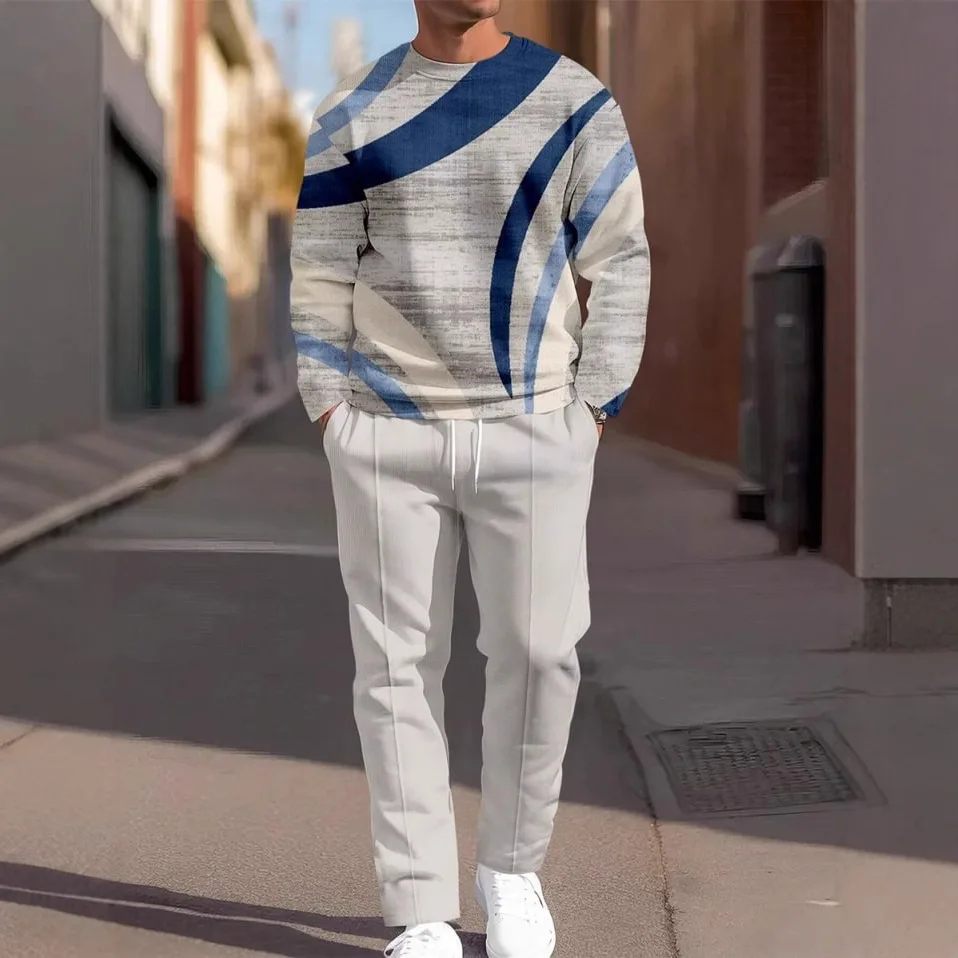 2025 New Arrival Cross border Bestseller Mens 3D Printed Crew Neck Polo Shirt Casual Set