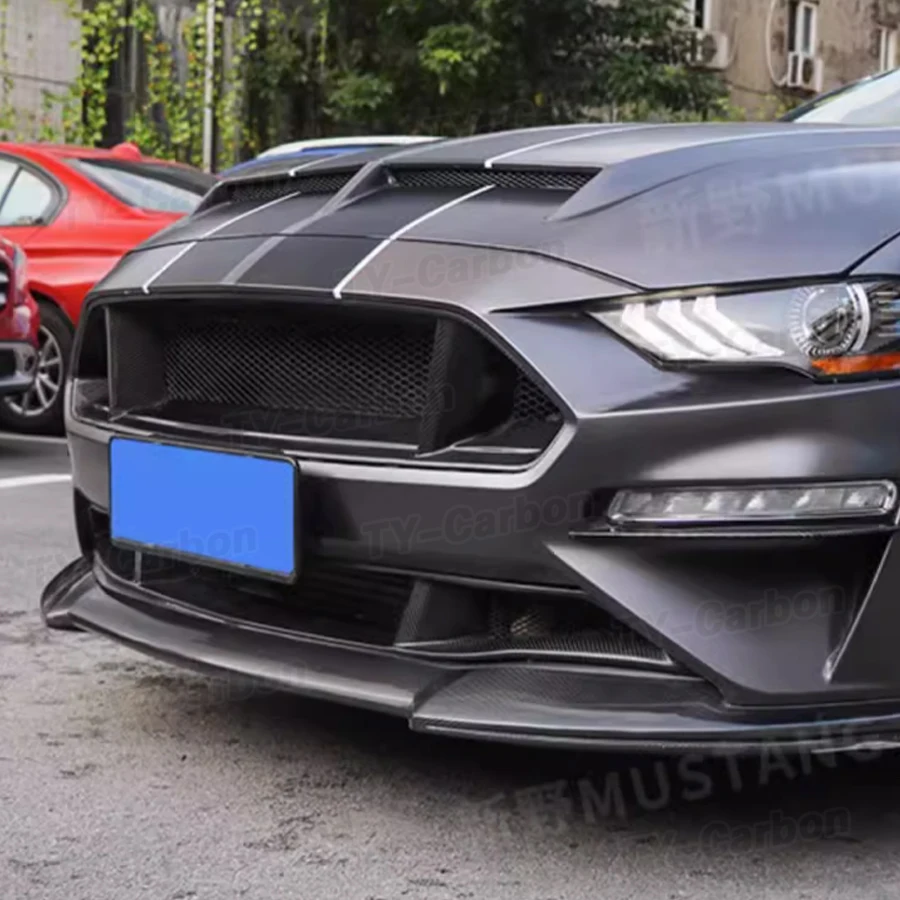 Real Carbon Fiber Front Grill Grille For Ford Mustang 2018-2022 GT Style Bar Black Replacement Car Bumper Vent Hood Mesh Cover F