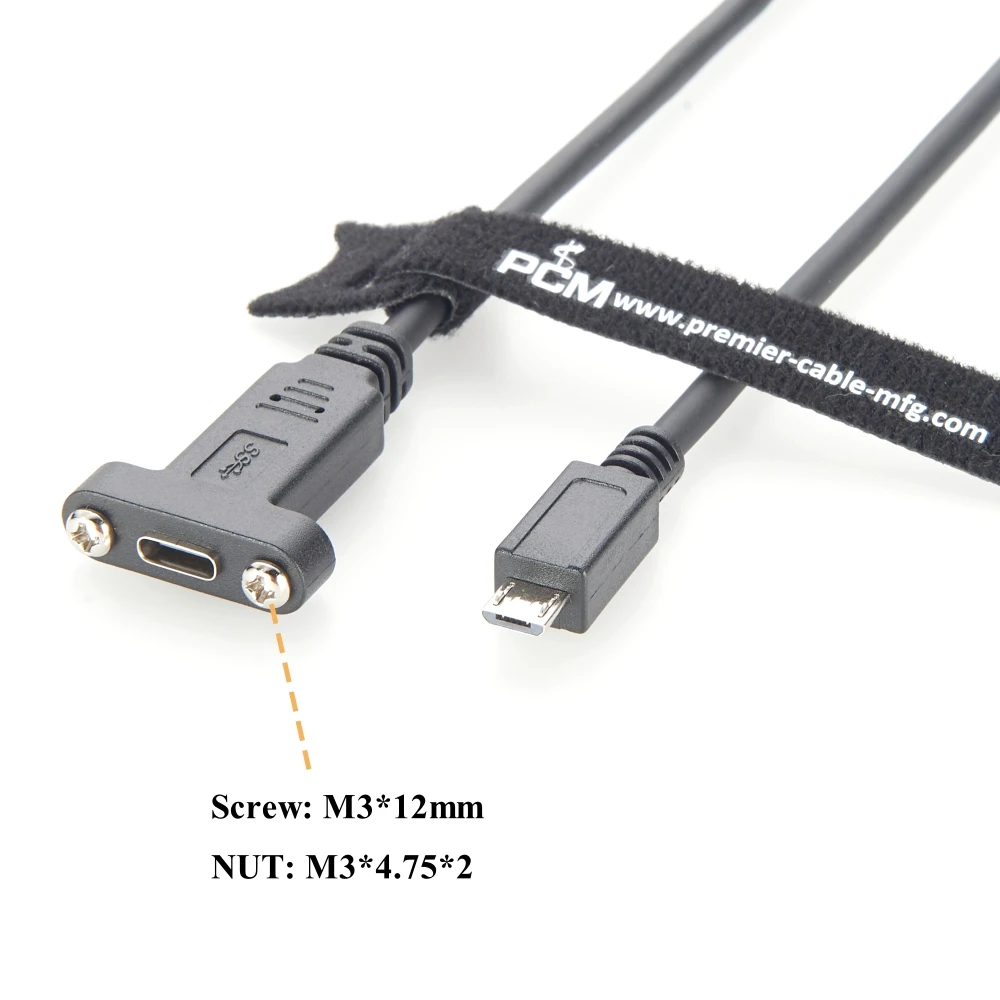 ネジパネルマウント USB 3.1 Gen 2 Type-C - Micro USB 2.0 延長ケーブル Micro B オス - USB C メス 充電およびデータケーブル