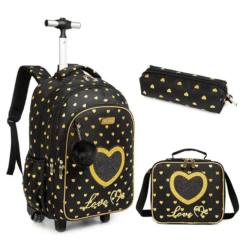 Zaino Con Ruote Per Ragazze, Trolley Scuola Con Contenitore Pranzo E Astuccio, Leggero E Manico Regolabile, Dimensioni 41,9x30x19,8 Cm, Per Bambini 8-12 Anni - 5