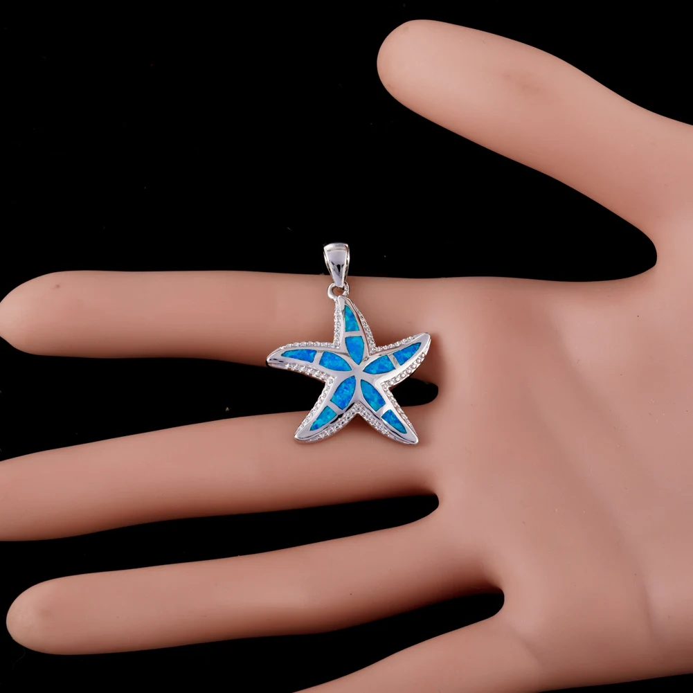 KONGMOON Starfish Ocean Blue Fire Opal Jewelry for Women Pendant for Necklace