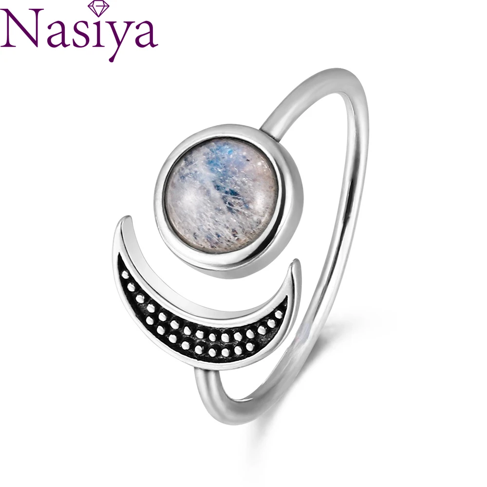 

S925 Silver Ring Jewelry 6.5mm Moonstone Adjustable Opening Boutique Jewelry Ring Women Wedding Engagement Birthday Party Gift