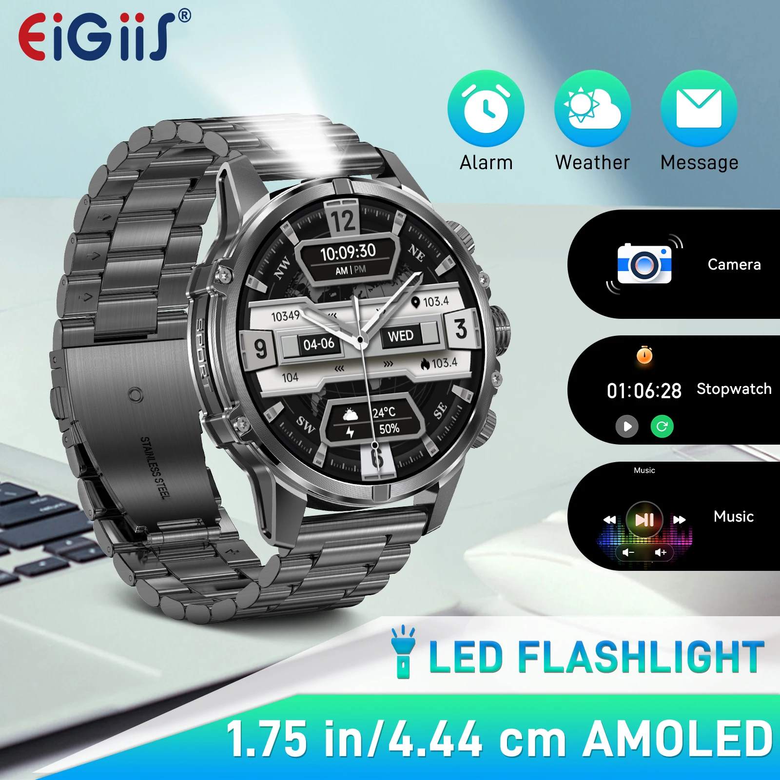 EIGIIS Smart Watch for Men 1.75” AMOLED Big Screen Smartwatc