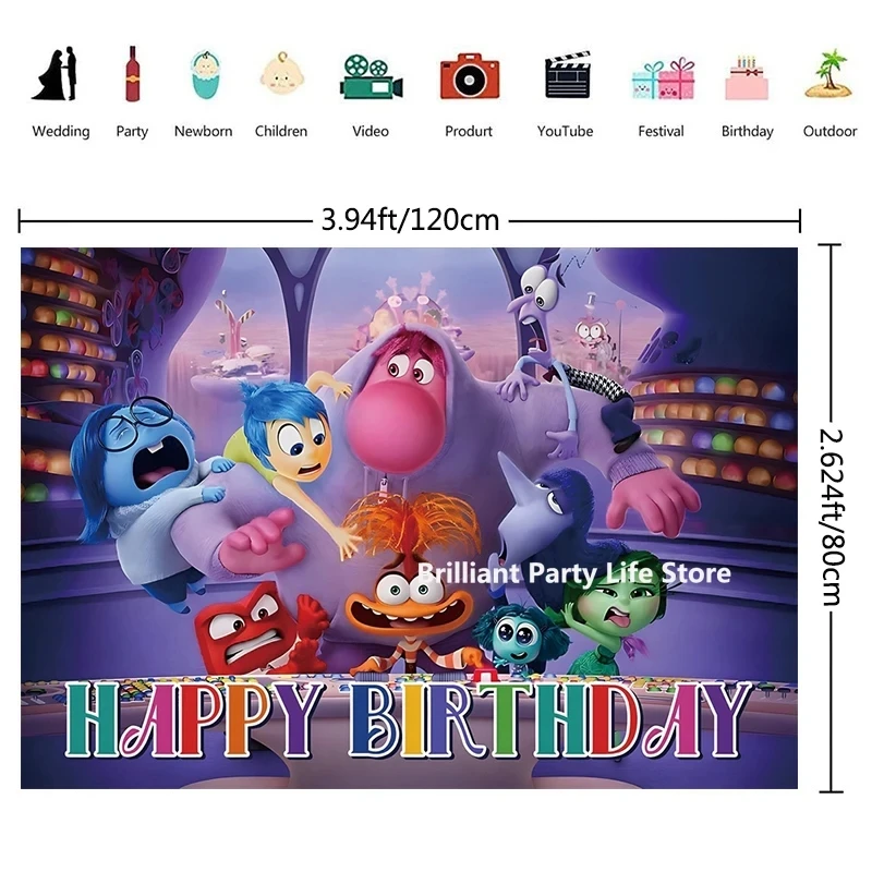 Disney Inside Out 2 Theme Birthday Party Decoration Stickers Tablecloth Banner 3d Balloon Set for Kids Baby Shower Party Supplie