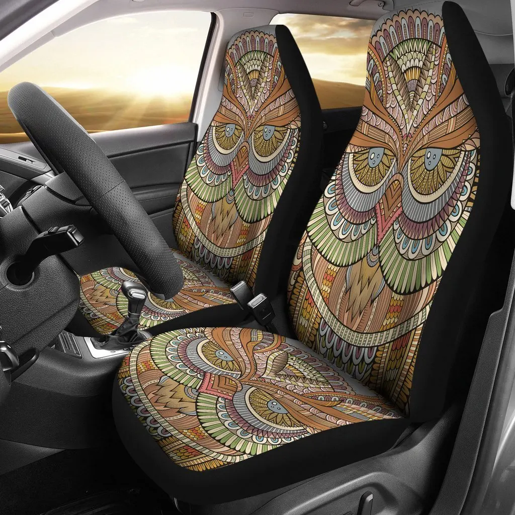 Owl Mandala Seat Cover Car Seat Covers Set 2 Pc, Car Accessories Car Mats