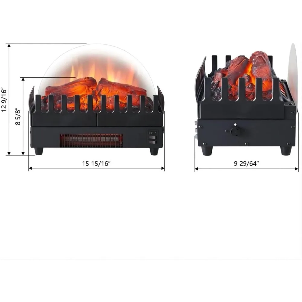 Inserções elétricas do calefator do log da lareira, inserções da lareira 16 ", cama realística do Ember, termostato, 750 W, 1500W