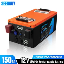 12V 150Ah Lifepo4 Rechargeable Battery Pack Built-in BMS USB Optional Bluetooth For Campers Solar Energy RV +Charger