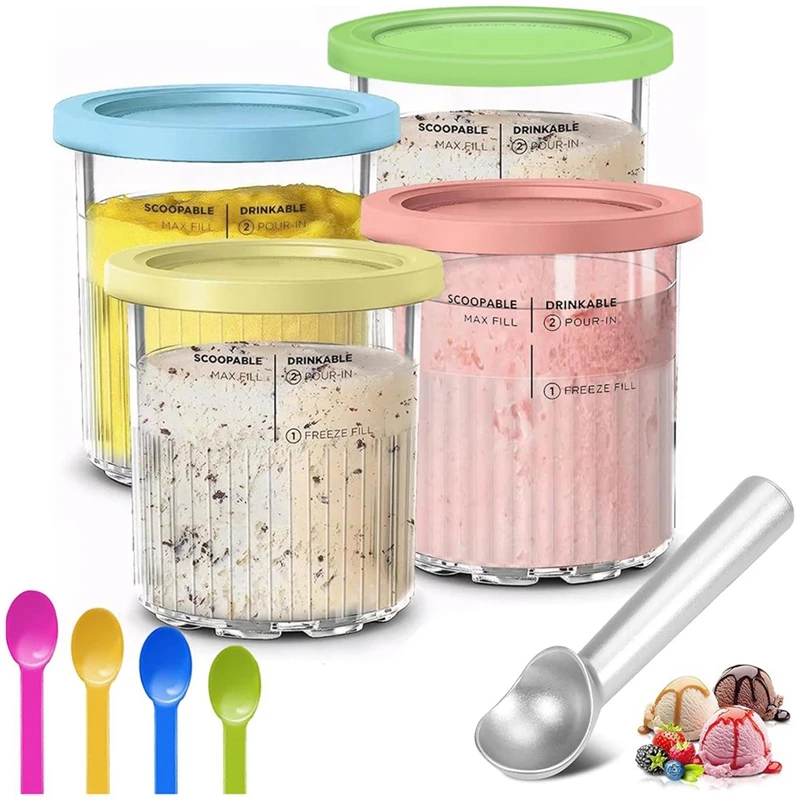 Ice Cream Containers Replacement For Ninja Creami Pints And Lids 24Oz Cups Creami Deluxe NC501 NC500 Series With Scoops