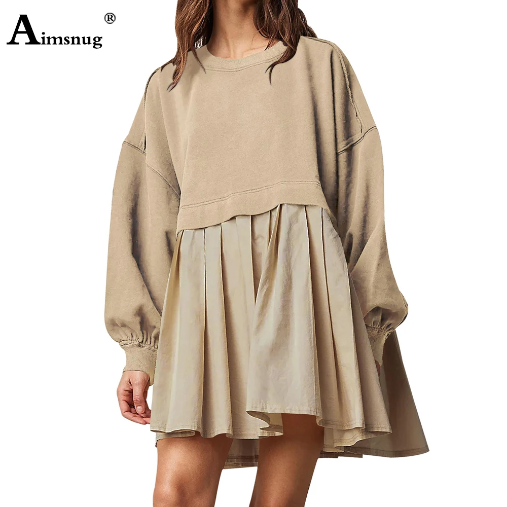 

Plus Size Women Patchwork Short Dress Girl Fashion Sweatshirt Mini robe longue femme vestido 2023 New Autumn Elastic Sweat Dress