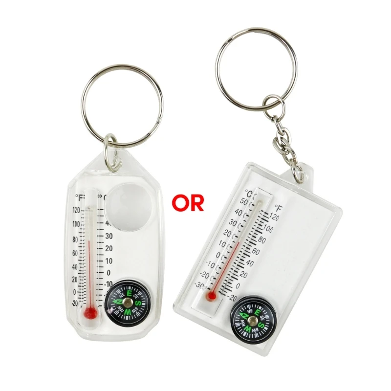 Mini Keychain Multifunctional Camping Compasses Thermometer Outdoors Climbing Temperature Tester Helping Survival Device