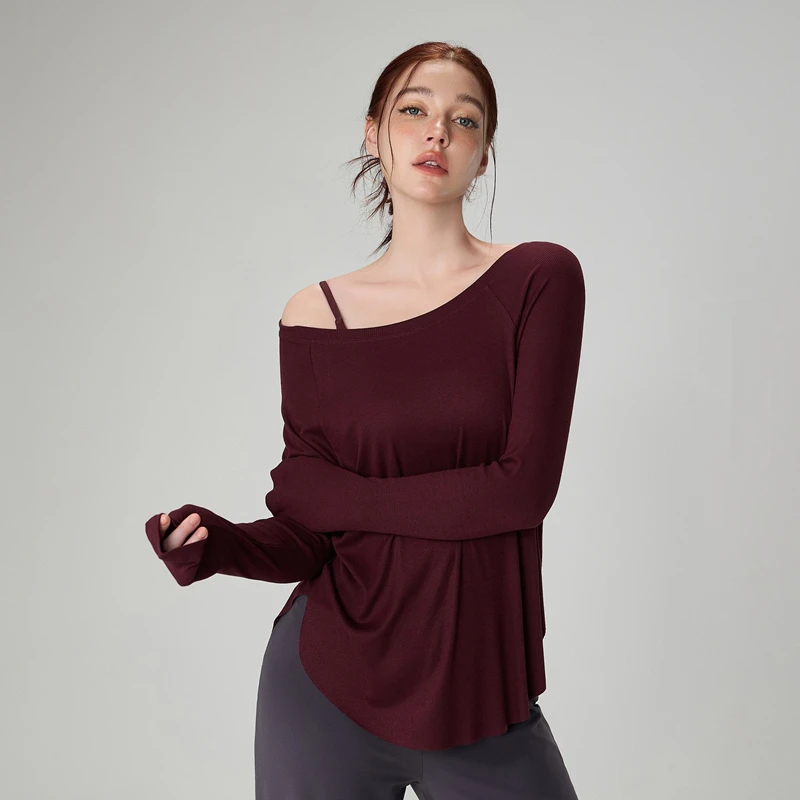 

Осенние женские свободные рубашки для йоги, текстурированные спортивные футболки с длинными рукавами, толстовки для бега с изогнутым подолом, топы для фитнеса, спортивная блузка, женская