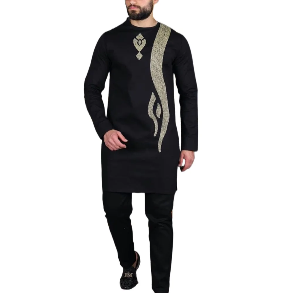 Conjunto de ropa africana para hombre, Camiseta con cuello redondo, pantalón, estilo nacional, informal, personalizado tradicional, traje de 2 piezas para boda