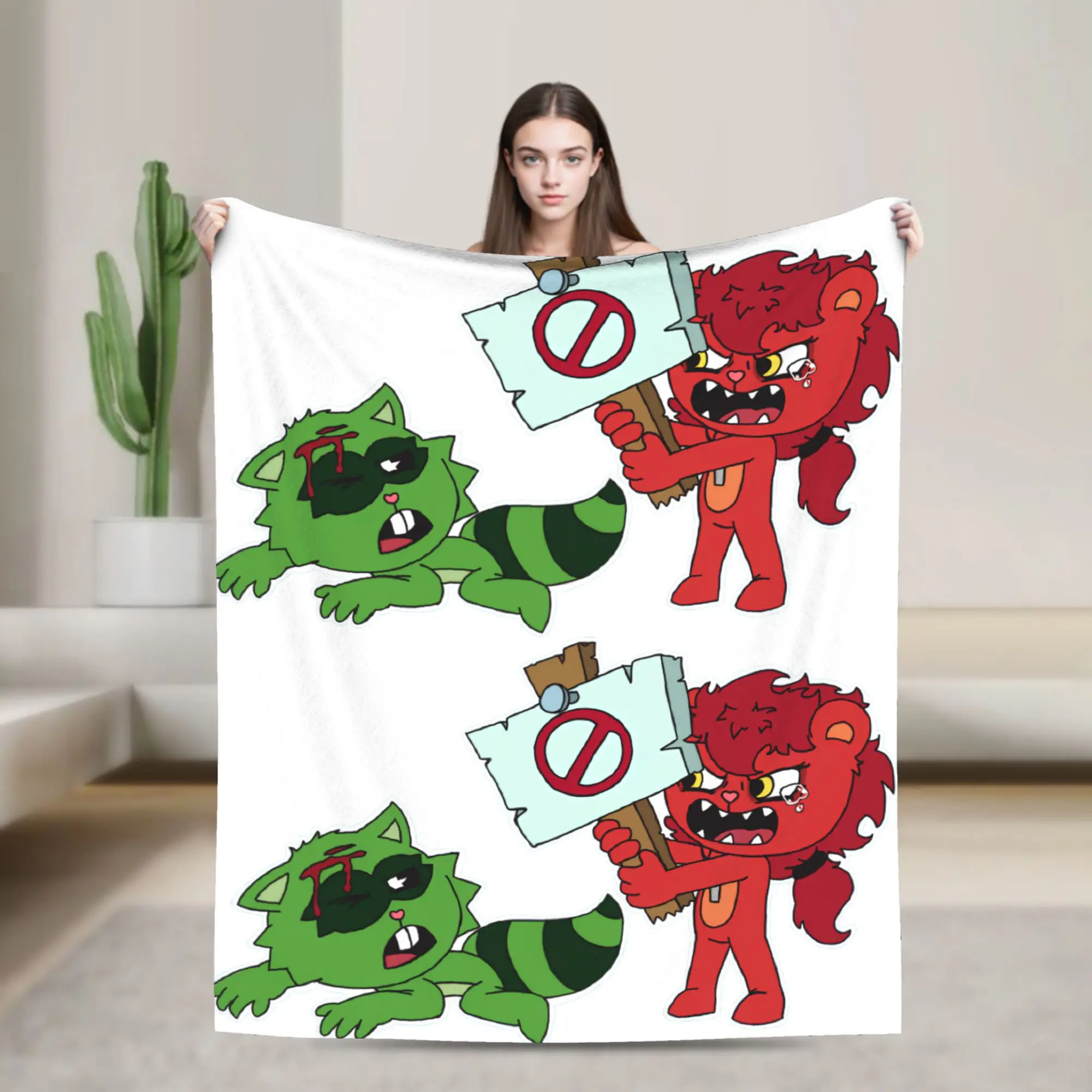 Happy Tree Friends OC Flicky Knitted Blankets   Flannel Throw Blanket Bedding Couch Decoration Ultra-Soft Warm Bedsprea