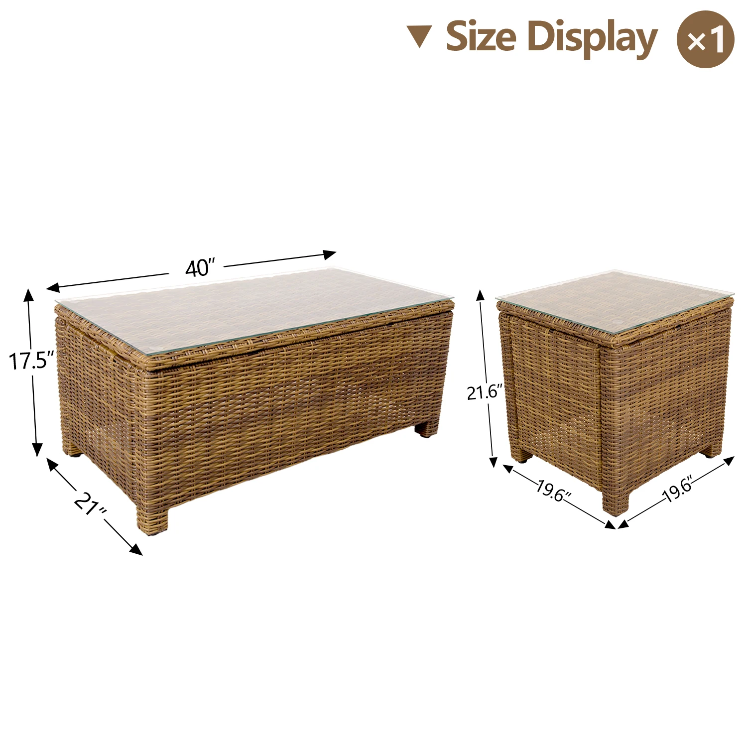 Table basse rectangulaire en rotin pour l'extérieur, petite table d'appoint carrée, dessus en verre, tous temps, étanche, PE, WUNICEF