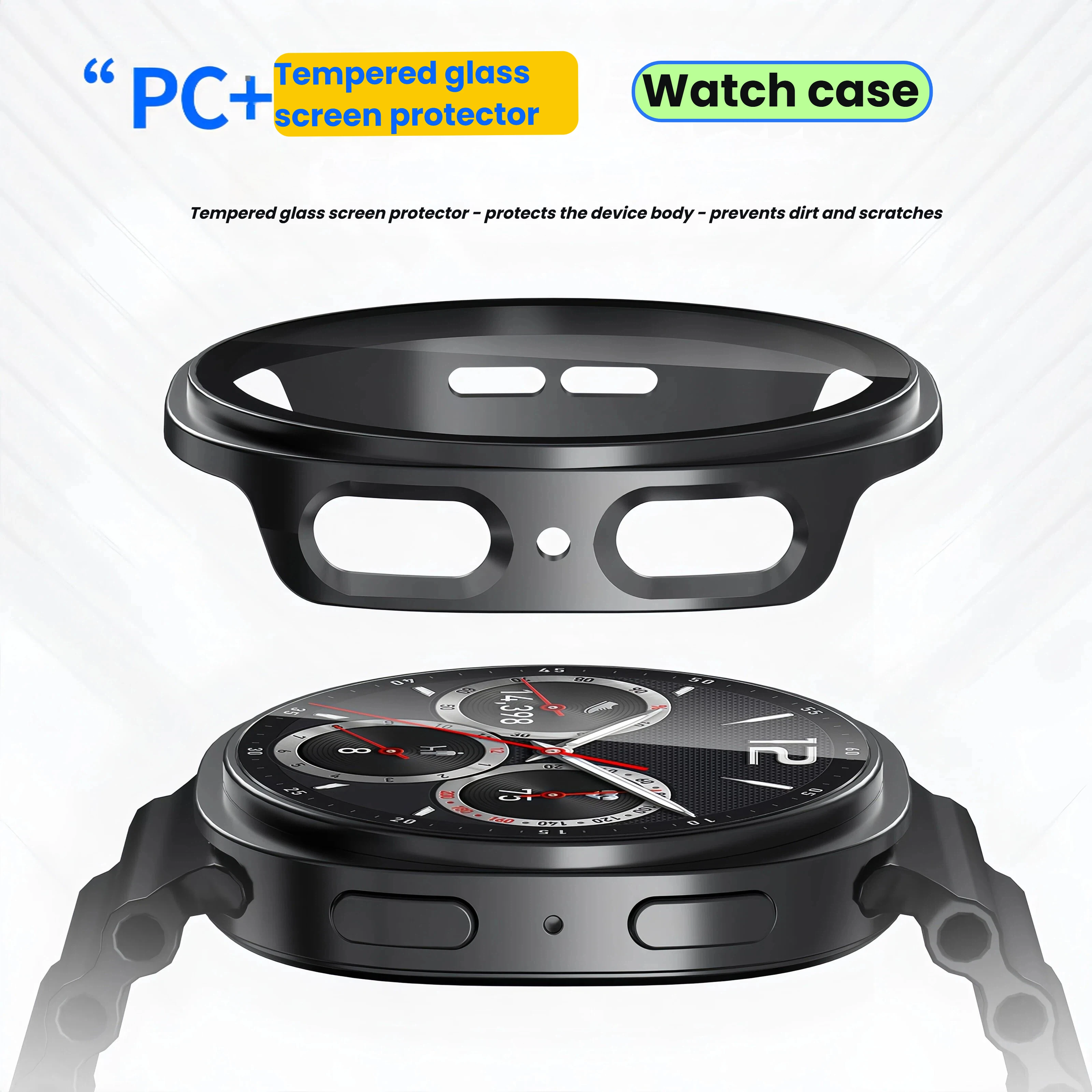 جديد الزجاج المقسى + حافظة لساعة سامسونج جالاكسي 8 اكسسوارات في جميع أنحاء الصلب PC الوفير الإطار حامي الشاشة 40 مللي متر 44 مللي متر غطاء #4