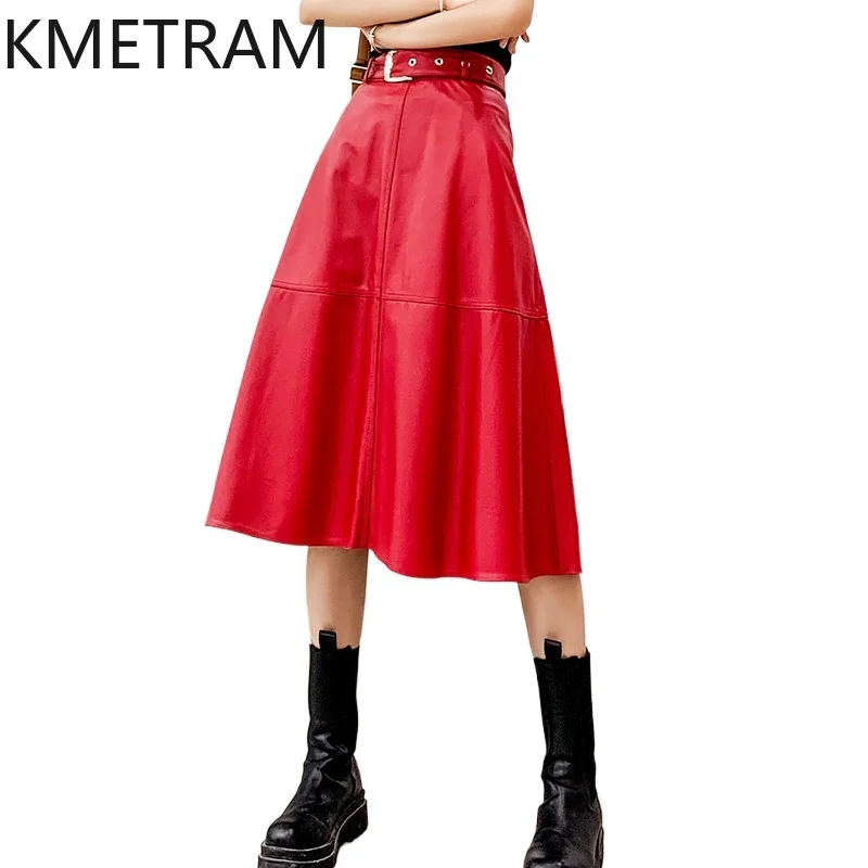 

KMETRAM Genuine Leather Skirts for Woman Real Sheepskin Skirt Women Clothing Autumn Winter Long Skirt Loose Fit Jupe Femme 2024