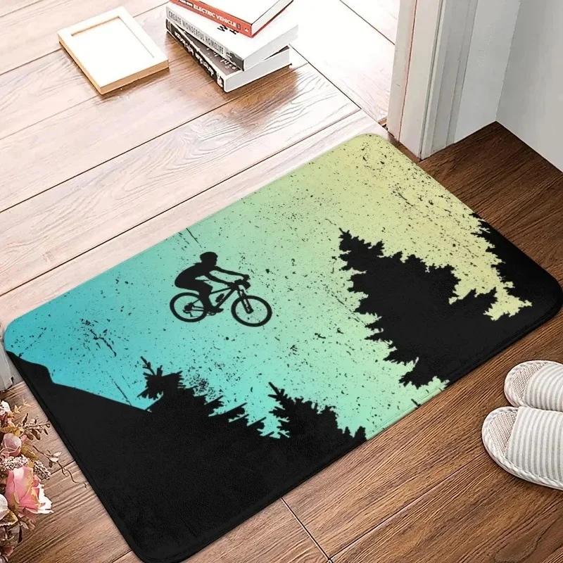 MTR Mountain Bike Silhouette Print Doormat Non Slip Cycling Lover Entry Floor Mat