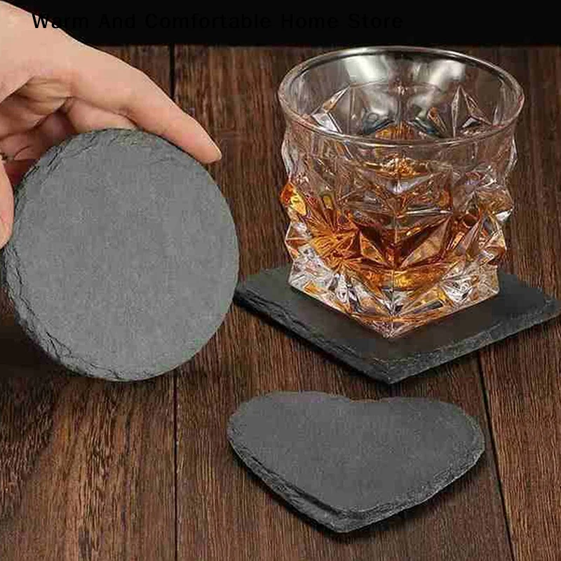 1PCS Reusable Table Coaster Japanese Style Slate Stone Drink Coaster Decorative Kitchen Tea Cup Mug Heat Resistant Rock Coaster