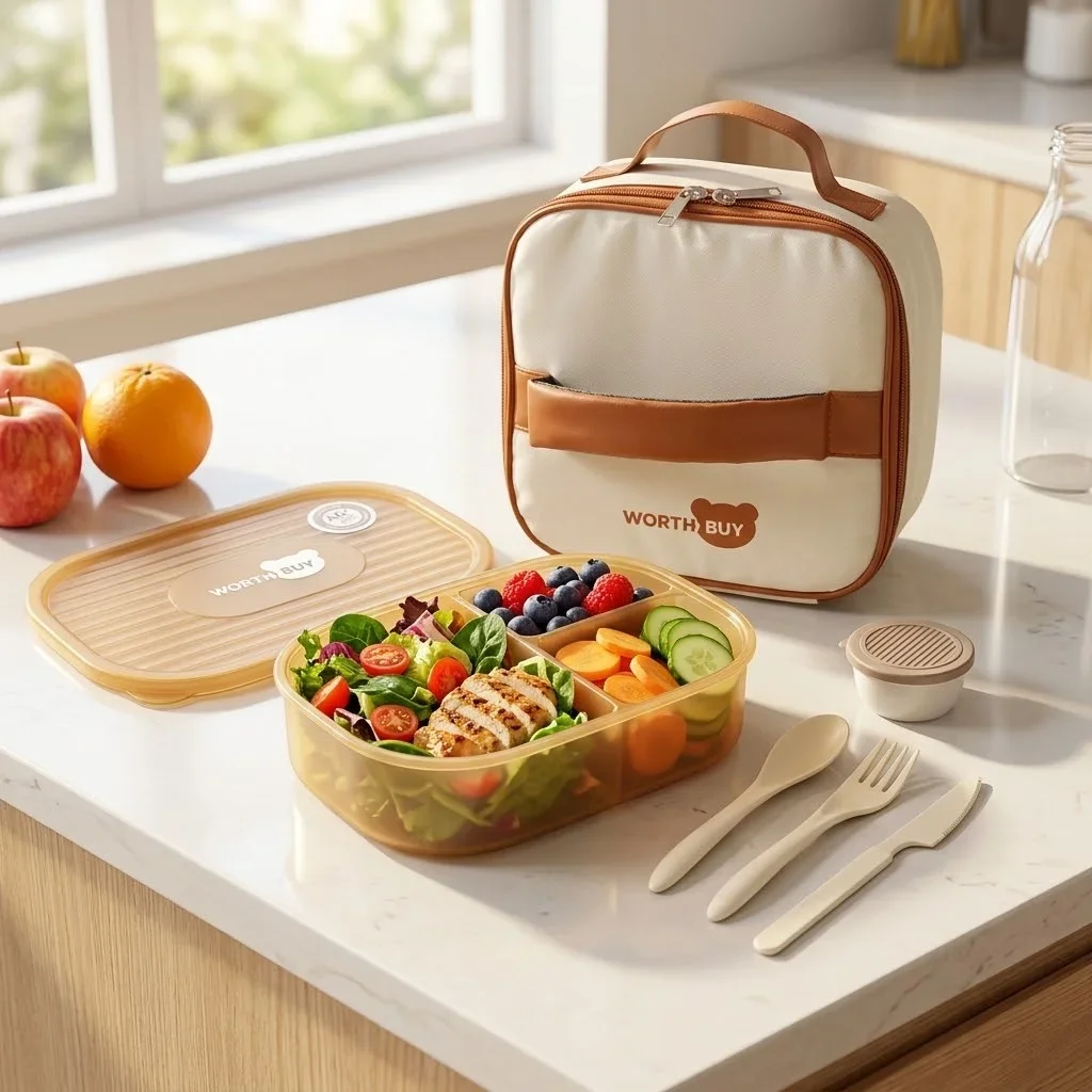 Detachable Plastic Bento Box Microwavable 3 Compartment Food Storage Containers Divided Snack Lunchbox For Kids School Adult