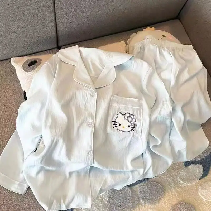 

Аниме Chiikawa, летние женские пижамные костюмы Kawaii Hello Kitty, повседневная домашняя одежда для девочек, милые шорты с короткими рукавами в стиле аниме, ночная рубашка