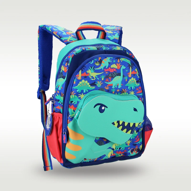 Australia oryginalny Smiggle hot-selling dziecięcy tornister zimny niebieski-zielony dinozaur plecak do szkoły podstawowej 14 cali