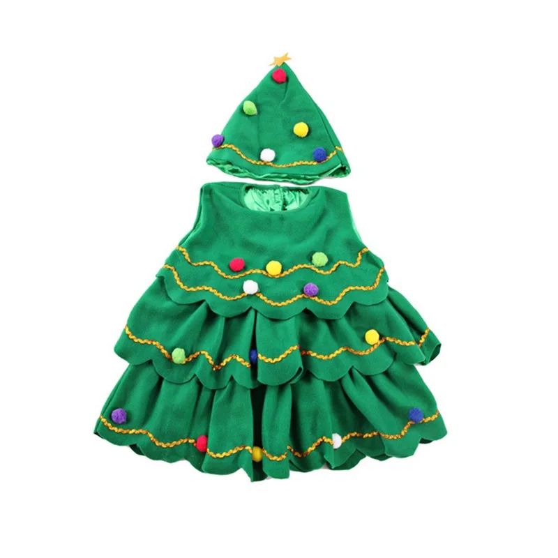 Kids Girls Christmas Tree Costume Ruffle Layered Tank Dress Set 2 PCS Dress Up Christmas Outfits