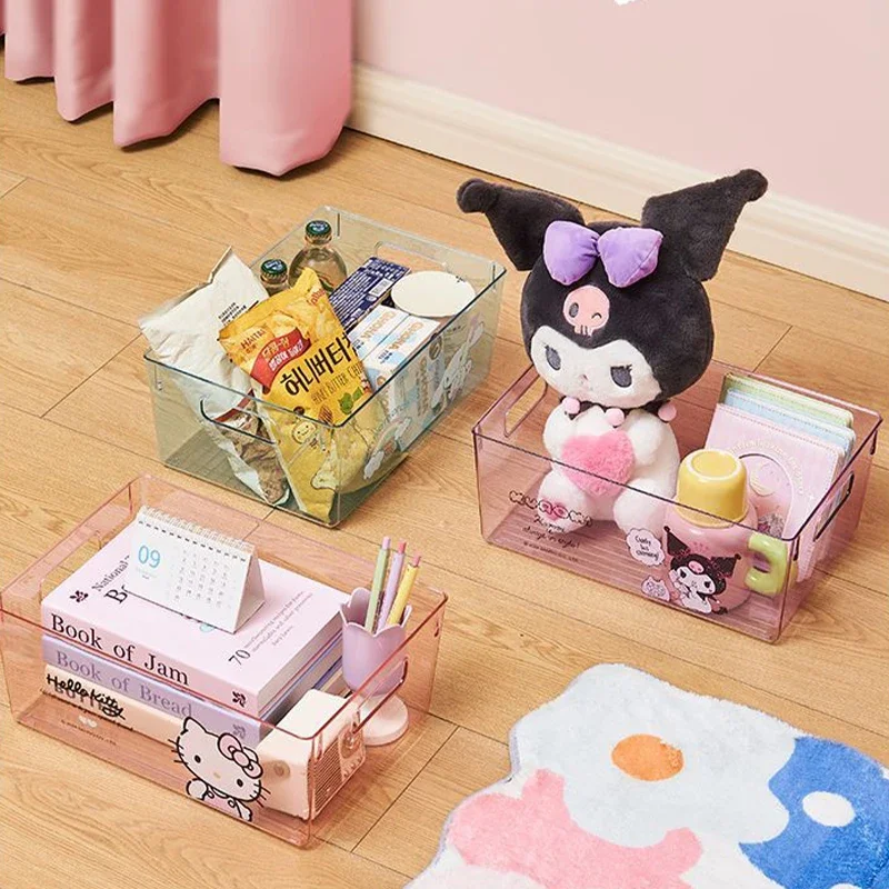 

Sanrio Kawaii Hello Kitty Transparent Storage Box Kuromi Cinnamoroll Anime Cartoon Sweet Ins Style Desktop Debris Organizing Box